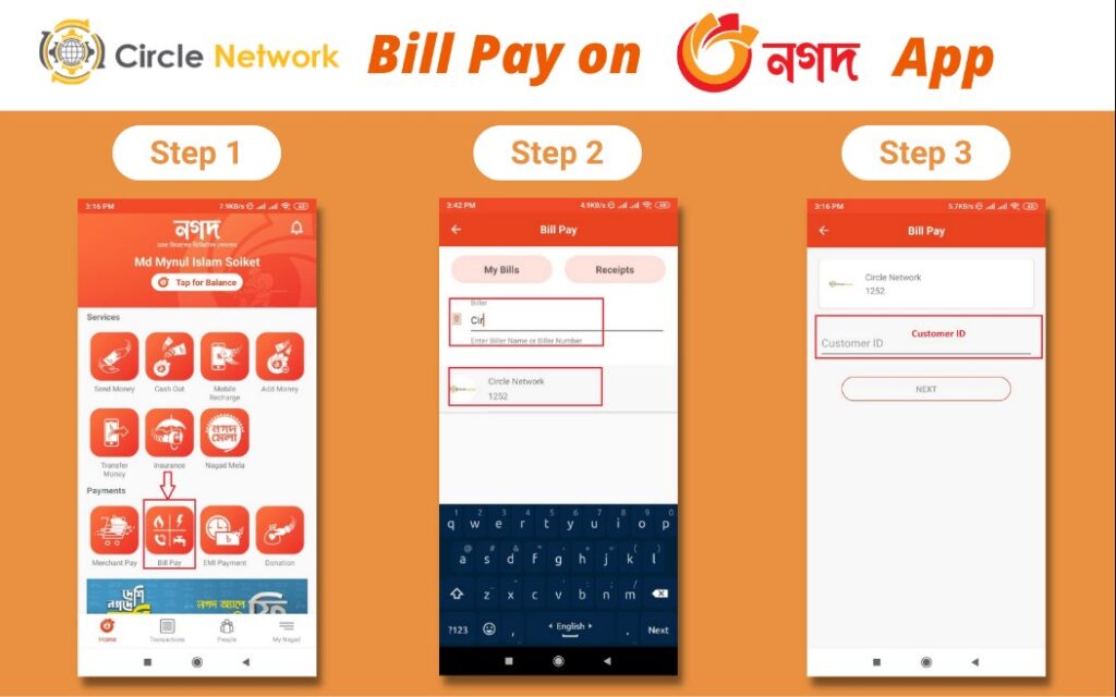 Circle network bill pay on Nagad app